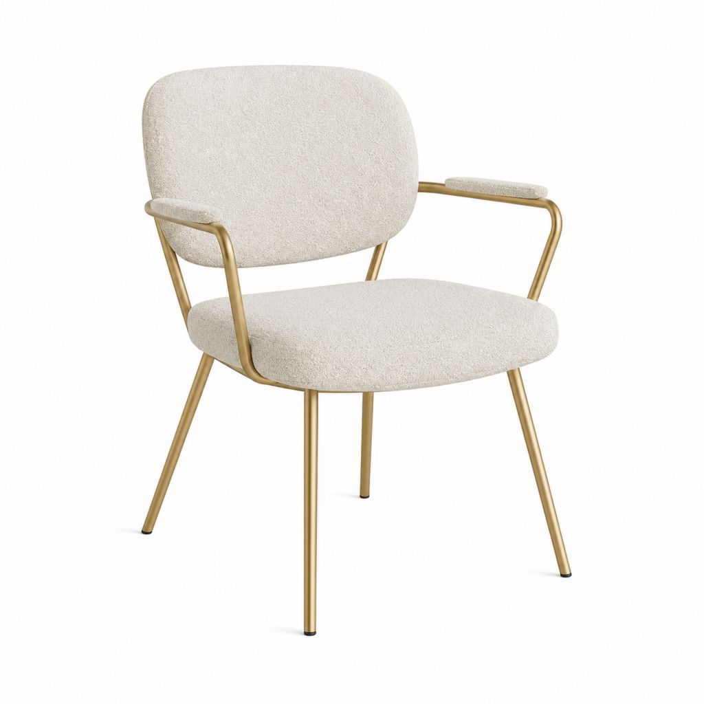 Esszimmerstuhl mit Armlehnen Creme Polyester-Bouclé Gold Stahl 56 x 58 x 82 cm