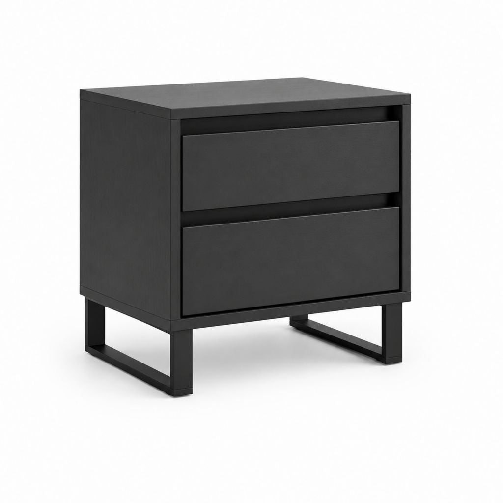 Nachttisch Schwarz mit 2 Schubladen MDF und Stahl 45 x 40 x 55 cm
