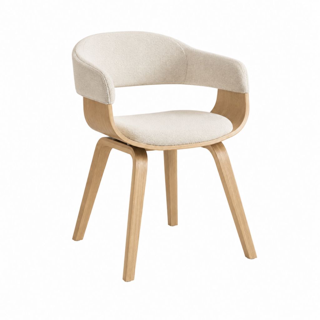 Esszimmerstuhl Beige Polyester-Bouclé Schichtholz Armlehnenstuhl 58 x 55 x 80 cm