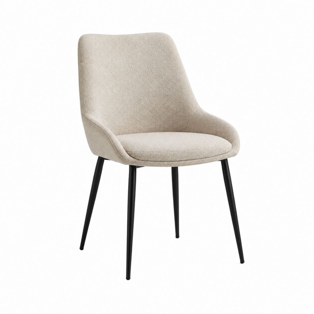 Esszimmerstuhl Beige mit Armlehnen Bouclé-Polyester Stahlgestell 56 x 60 x 84 cm