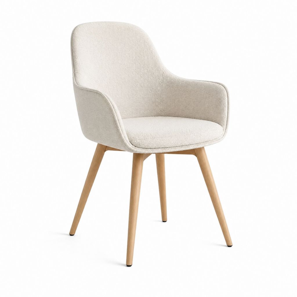 Esszimmerstuhl mit Armlehnen Creme Polyester-Bouclé abgerundet Massivholz 58 x 61 x 82 cm