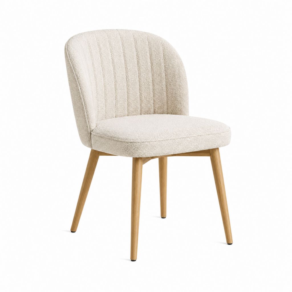 Esszimmerstuhl Beige mit Polyester-Bouclébezug und Massivholzgestell abgerundet 48 x 57 x 82 cm
