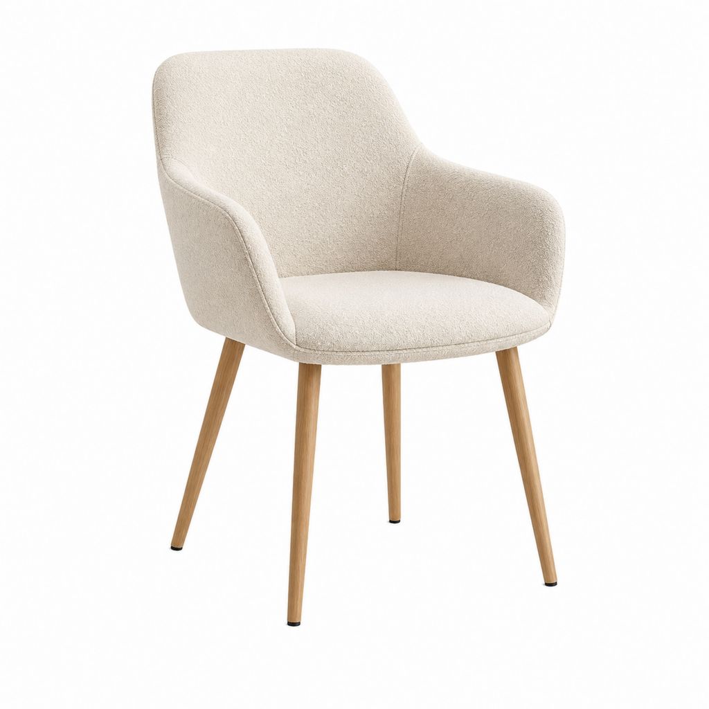 Esszimmerstuhl mit Armlehnen Creme Bouclé-Polyester Stahlgestell in Holzoptik 57 x 60 x 82 cm