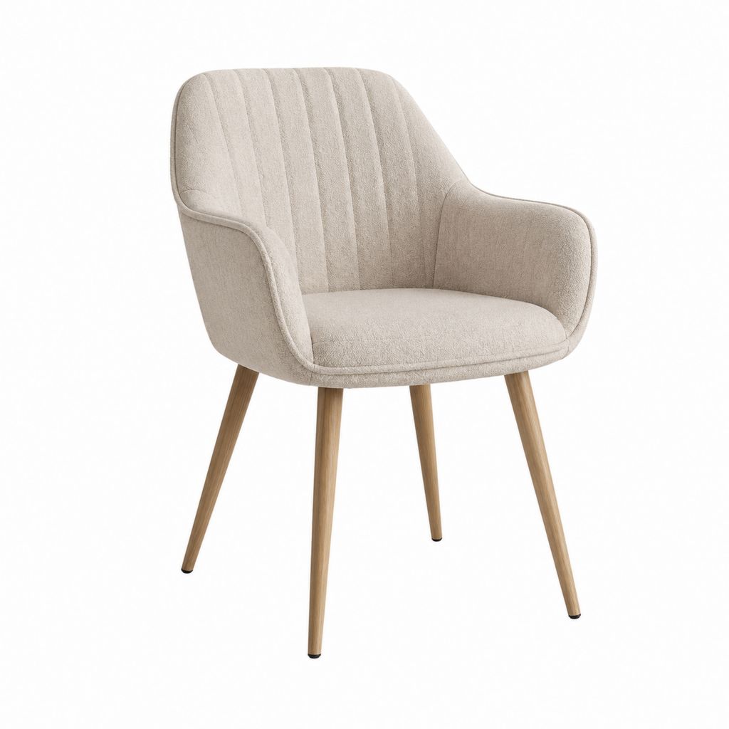 Esszimmerstuhl Armlehnstuhl Beige Polyester Massivholz Rund 58 x 60 x 83 cm