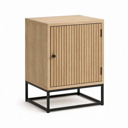 Nachttisch mit Tür Eichenoptik MDF und Stahl rechteckig 40 x 35 x 60 cm