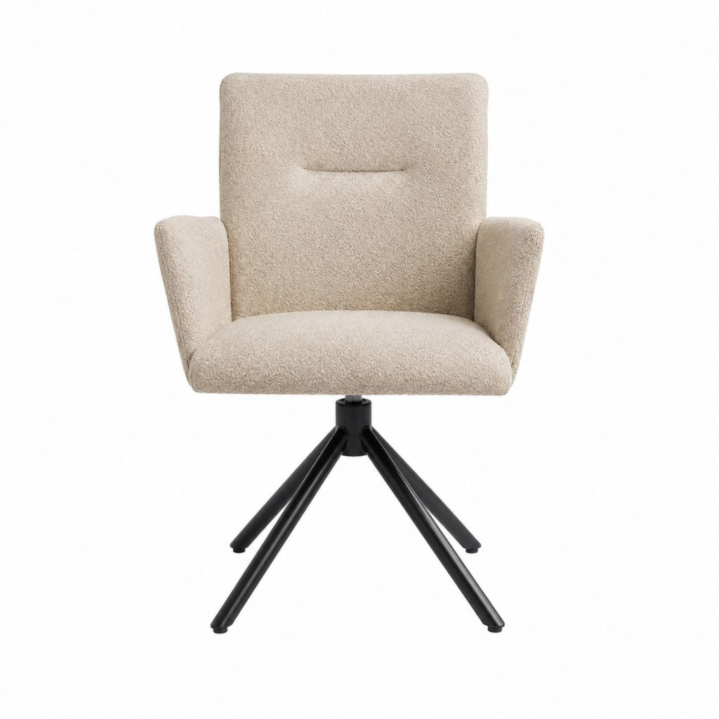 Drehbarer Esszimmerstuhl Beige mit Bouclé-Polyesterbezug und Stahlgestell 60 x 61 x 85 cm