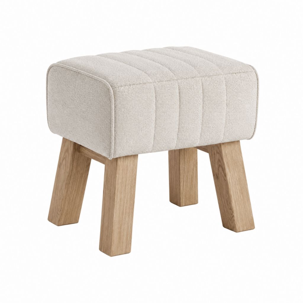 Polsterhocker Beige mit Polyesterbezug und Eichenholzbeinen rechteckig 45 x 35 x 48 cm