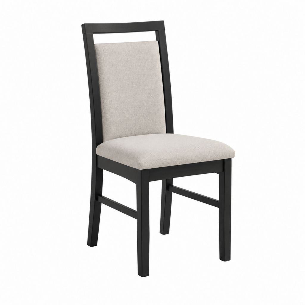 Esszimmerstuhl Schwarz Beige mit Polyesterbezug und Massivholzgestell 45 x 52 x 101 cm