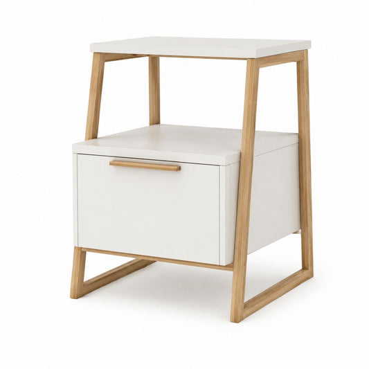 Nachttisch mit Schublade Weiß Gummibaum-Massivholz und MDF rechteckig 45 x 40 x 65 cm