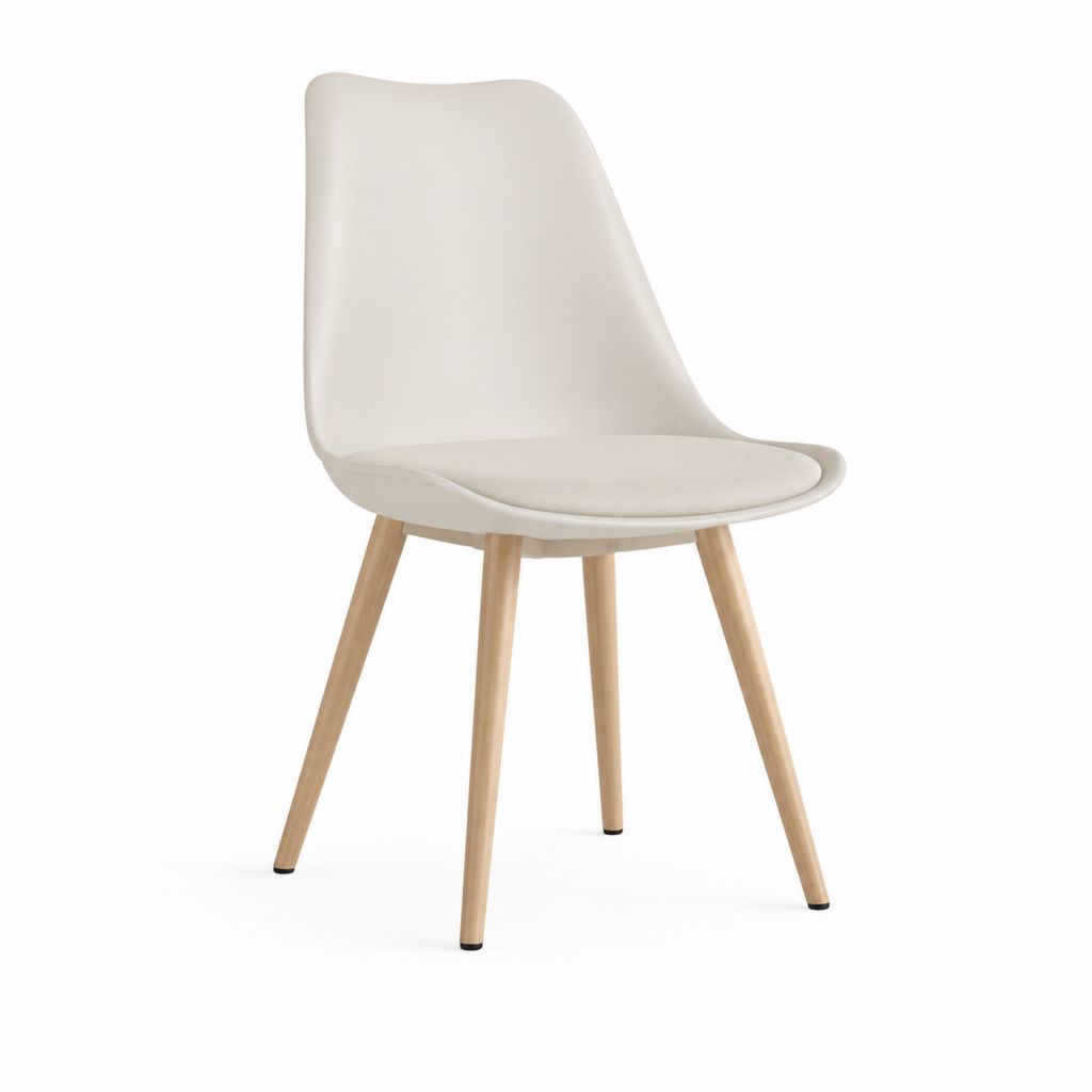 Esszimmerstuhl Creme mit PP-Sitzschale PU-Polsterung und Buchenholzbeinen 48 x 55 x 82 cm