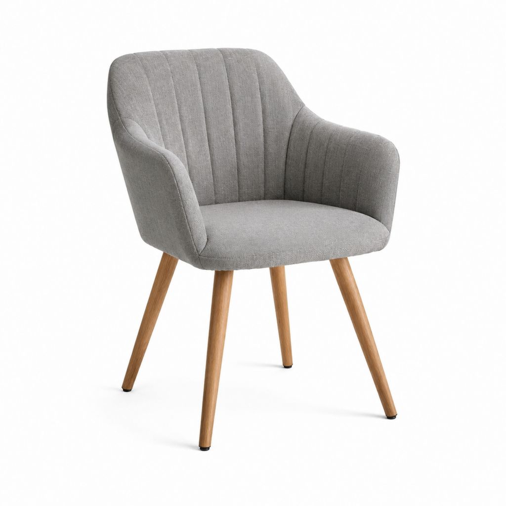 Esszimmerstuhl mit Armlehnen Grau Polyester und Massivholz 60 x 61 x 82 cm