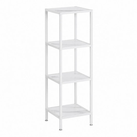 Badezimmerregal Weiß Stahl MDF mit PVC-Marmorfolie 4 Ebenen 30 x 30 x 100 cm