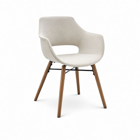 Esszimmerstuhl mit Armlehnen Beige Polyester Massivholz Gestell 58 x 58 x 82 cm