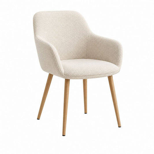Esszimmerstuhl mit Armlehnen Creme Bouclé-Polyester Stahlgestell in Holzoptik 57 x 60 x 82 cm