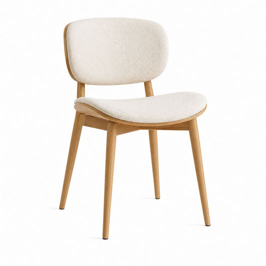 Esszimmerstuhl Beige mit Bouclébezug Massivholzgestell 80 x 50 x 55 cm