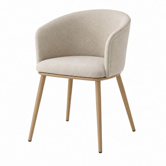 Esszimmerstuhl Beige mit Armlehnen Polyesterbezug und Eichenholzgestell 57 x 58 x 78 cm