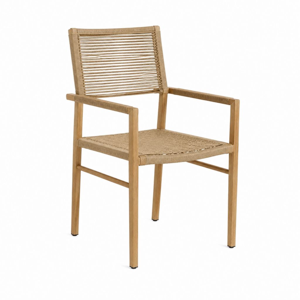 Esszimmerstuhl mit Armlehnen Natur Akazien-Massivholz Polypropylen-Kordel 58 x 58 x 83 cm