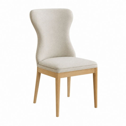 Esszimmerstuhl gepolstert Beige Polyester Eiche Massivholz mit hoher geschwungener Rückenlehne 49 x 62 x 101 cm