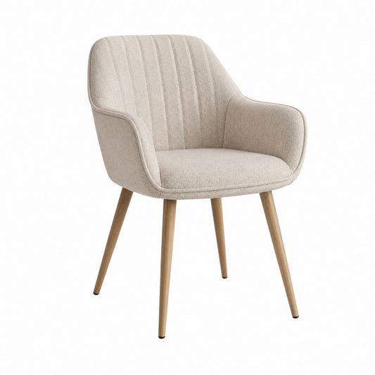 Esszimmerstuhl Armlehnstuhl Beige Polyester Massivholz Rund 58 x 60 x 83 cm