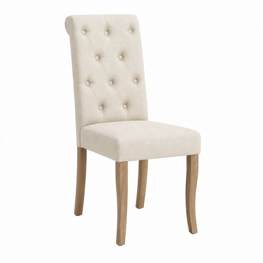 Esszimmerstuhl Polsterstuhl Beige Polyester Gummibaum-Massivholz mit rechteckiger Sitzfläche 50 x 62 x 102 cm