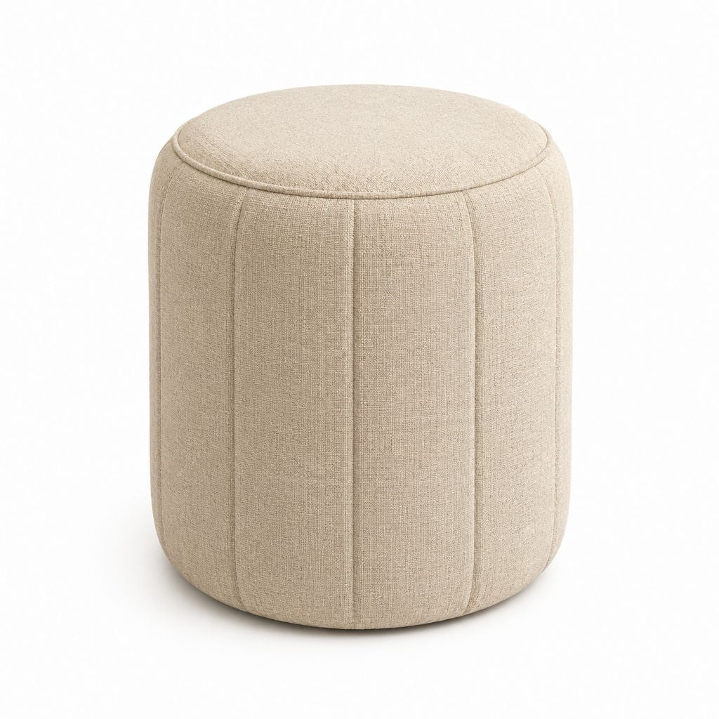 Polsterhocker Beige mit Polyesterbezug rund Ø 40 cm Höhe 45 cm